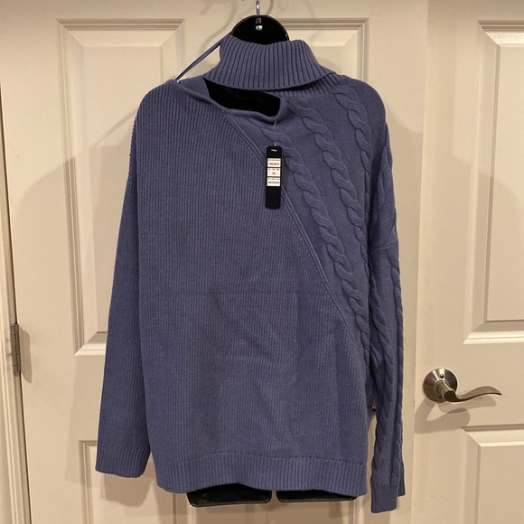 XL Belldini blue sexy shoulder sweater with cowl neck - NWT - Picture 3 of 7